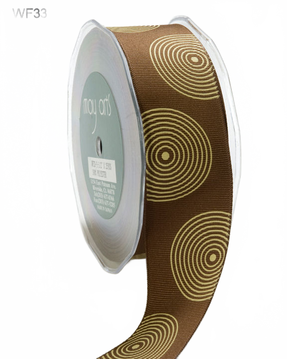 1.5 Inch Brown/Ivory Circles Grosgrain Circles Ribbon