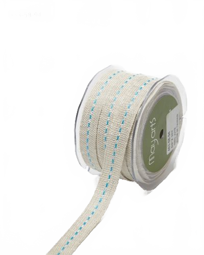 5/8 Inch 100% Jute Turquoise Burlap With Single Center Stitch Ribbon With Woven Edge