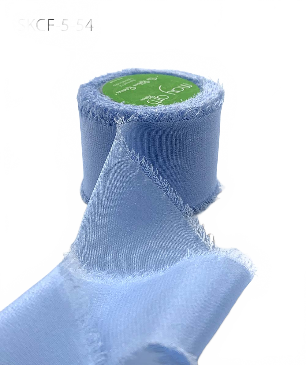 1.25 Inch 100% Silk Cerulean Crepe With Frayed Edge (Non-Dyed And Hand-Dyed)
