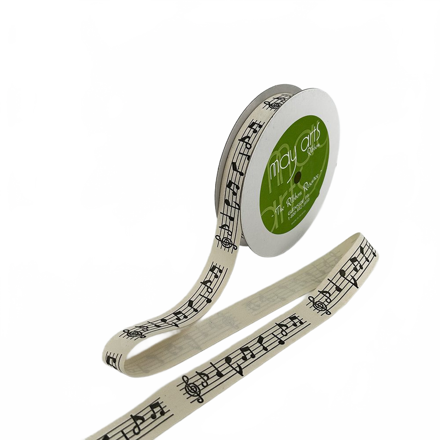 3/4 Inch Ivory Canvas Printed Ribbon With Woven Edge