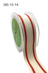 1.5 Inch Red Cotton Blend Woven Double Stripe Ribbon With Woven Edge