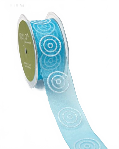 1.5 Inch Sheer With Glitter Bullseye Circles Ribbon With Woven Edge