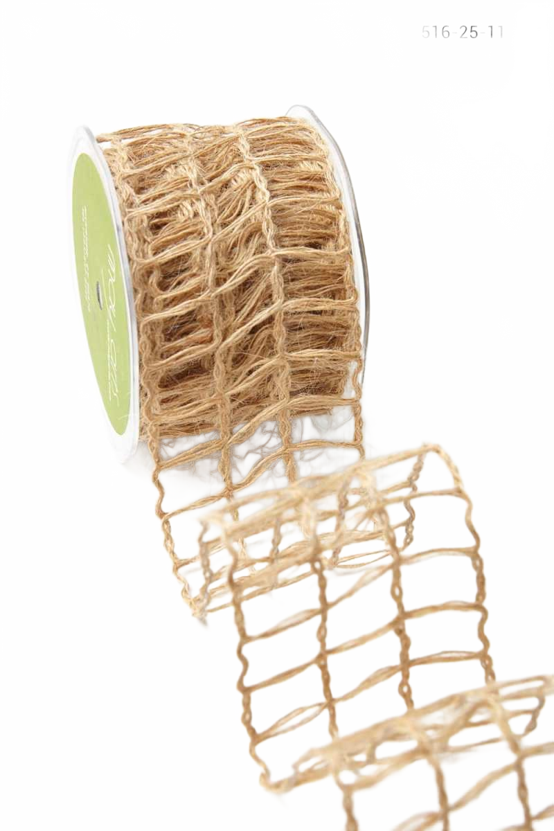2.5 Inch Open Weave Natural Burlap Net Ribbon With Wired Edge