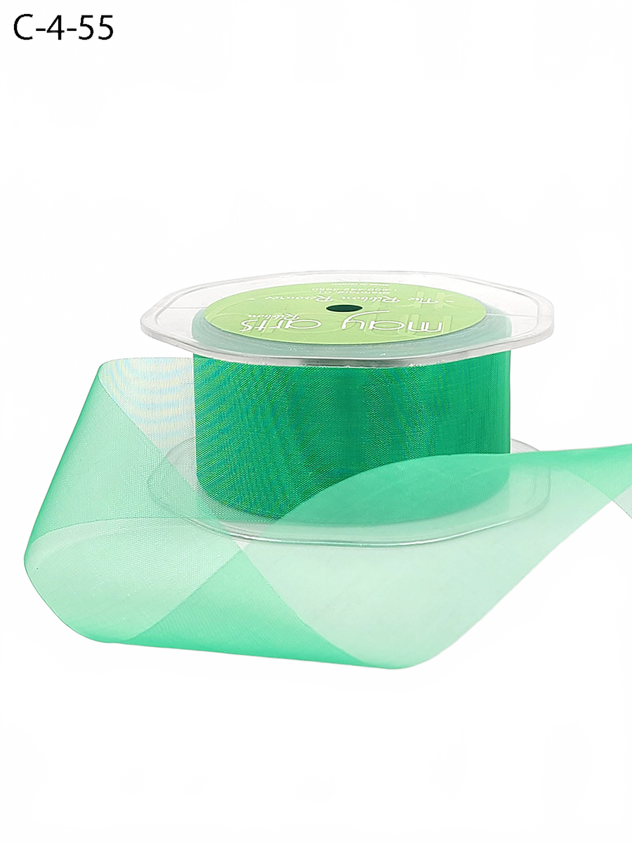 1.5 Inch Soft Shimmer Emerald Green Sheer Ribbon With Cut Edge