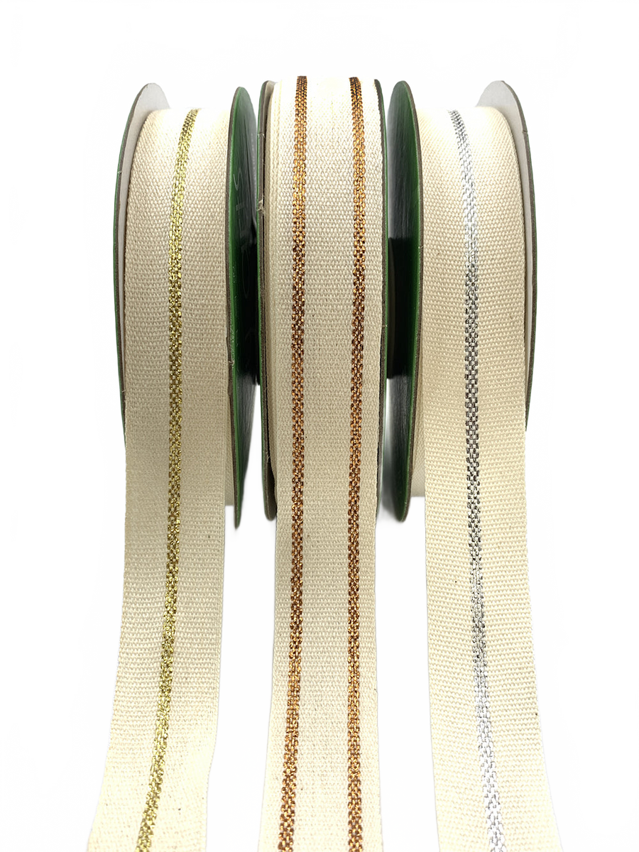 7/8 Inch Canvas With Woven Metallic Center Line Ribbon With Woven Edge