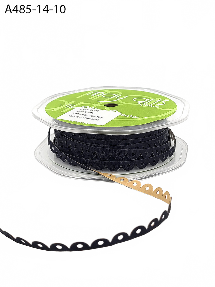 1/4 Inch Adhesive Scalloped Border Black Ribbon With Cut Sealed Edge