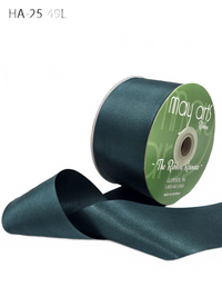 2.5 Inch Classic Double Faced Dark Green Satin Ribbon With Woven Edge