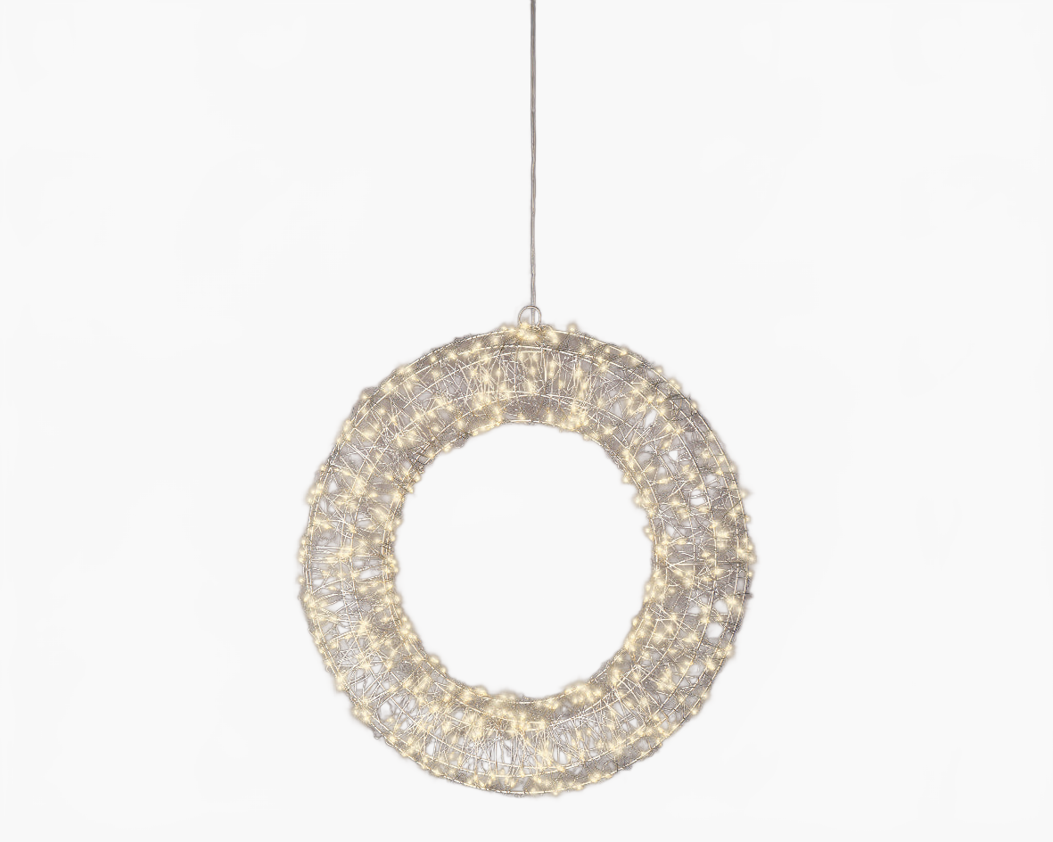 1.3 FT 500 Micro LED Warm White Silver Wire Wreath