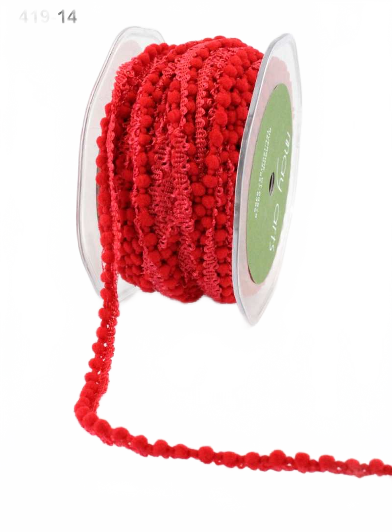 3/8 Inch Mini Pom Pom Red Ribbon