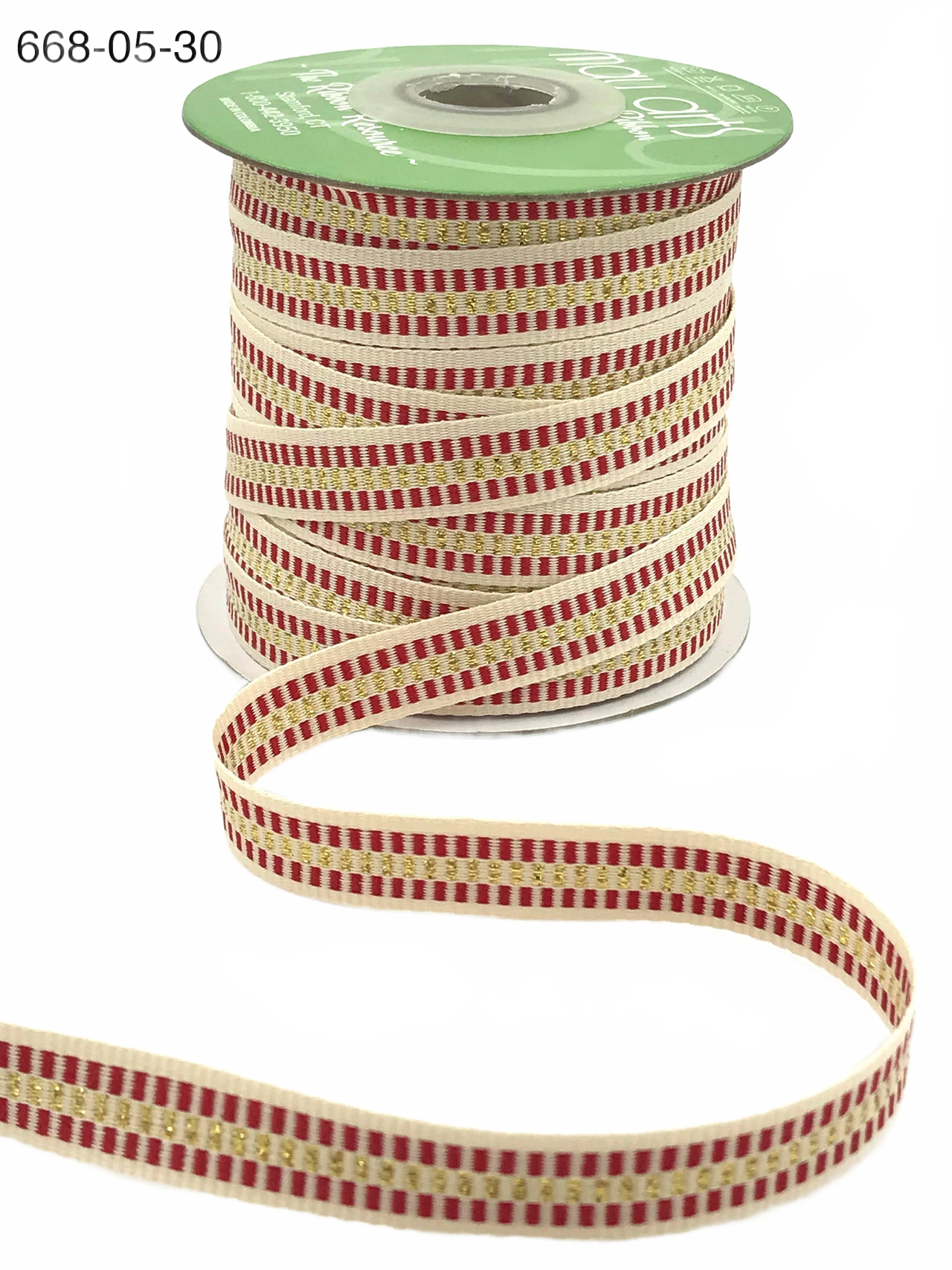 1/2 Inch Metallic Candy Cane Stripe Gold Cotton Ribbon With Woven Edge