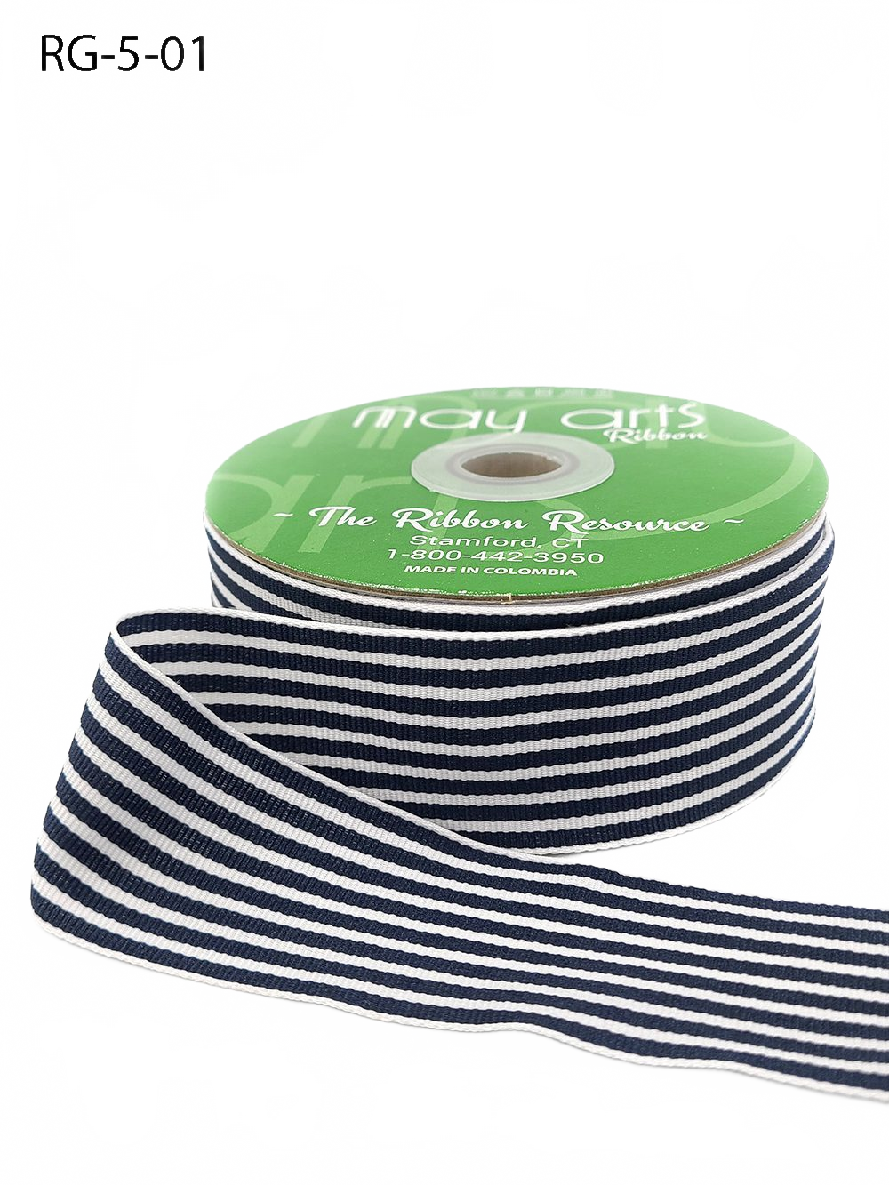 1.5 Inch Woven Dark Navy/White Grosgrain Stripe Ribbon With Woven Edge