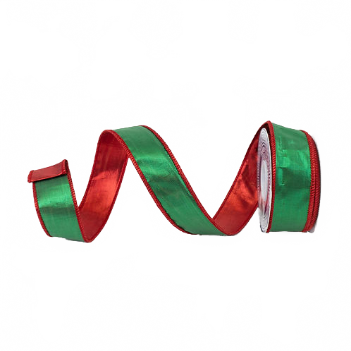 Ribbon 1.5" Metallic Satin Green And Red