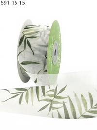 1.5″ Mesh Green Fronds Ribbon With Nature Inspired Prints