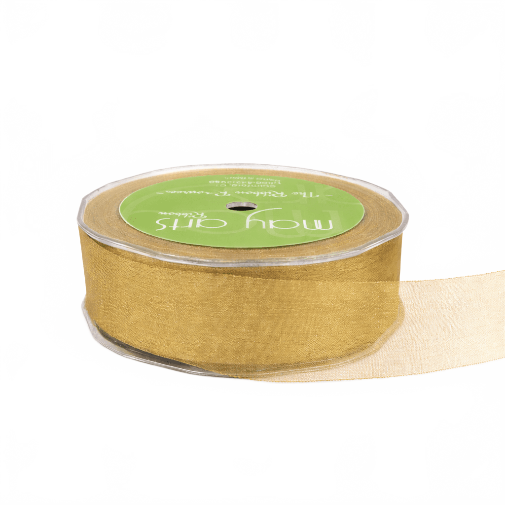 1 Inch Soft Shimmer Antique Gold Sheer Ribbon With Cut Edge