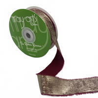 1″ Burgundy Metallic Gold Ribbon With Frayed Edge