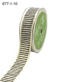 1 Inch Natural/Black Cotton Paint Stripe Print Ribbon With Woven Edge