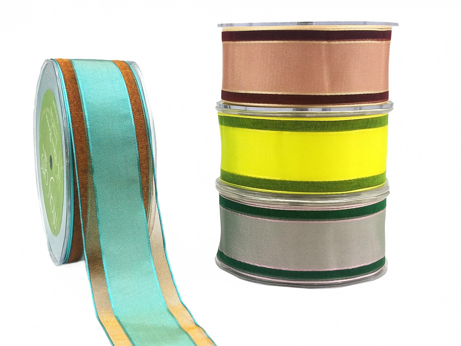 1.5 Inch Soft Iridescent Solid Band Center Ribbon With Shimmer Sheer Woven Edge