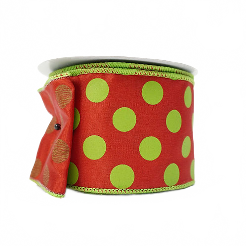 Ribbon 2.5" Large Polka Dots With Red And Lime