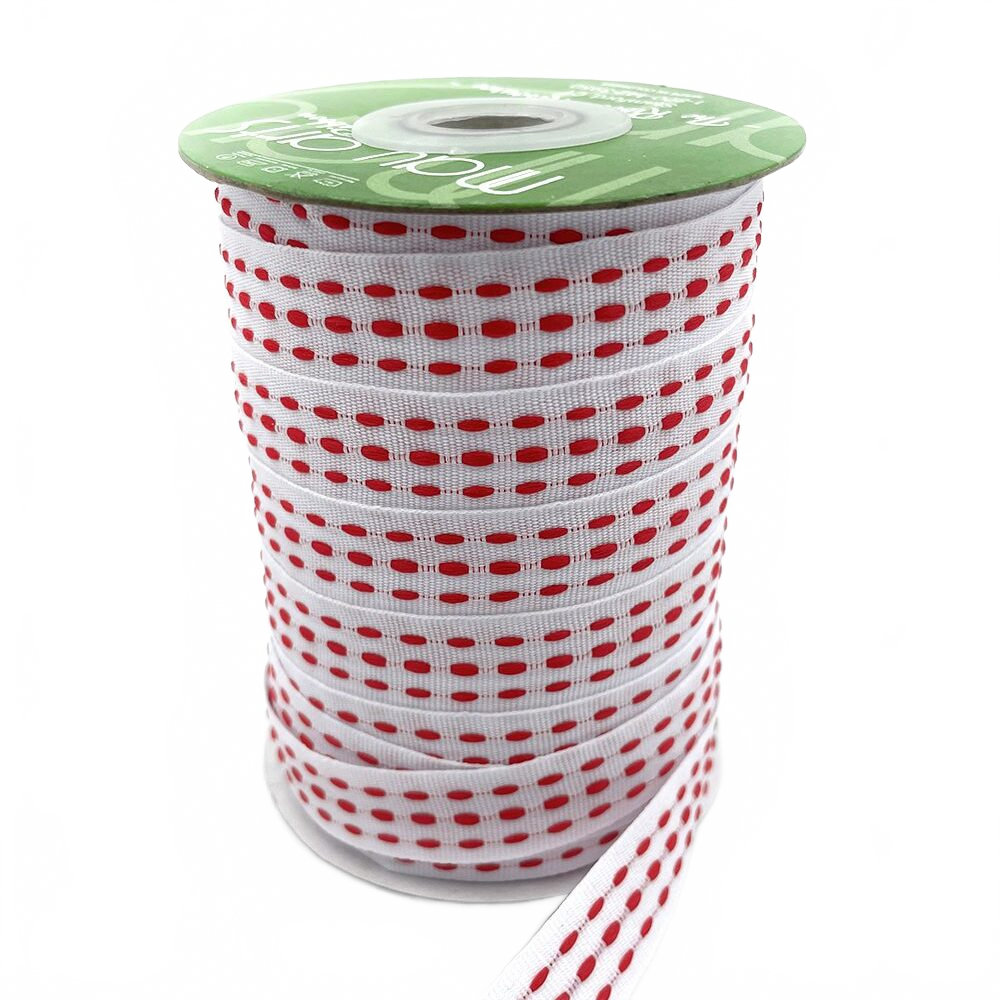 5/8 Inch White/Red Grosgrain Triple Woven Thread With Woven Edge Ribbon