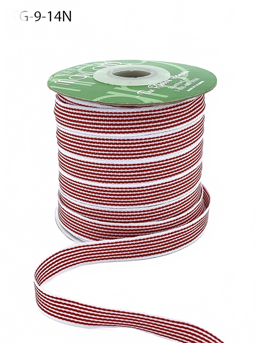 1/2 Inch Red/White Grosgrain Multi-Color Striped Ribbon With Woven Edge