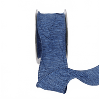2 Inch Two Tone Crinkle Crushed Blue/Light Blue Ribbon With Wired Edge