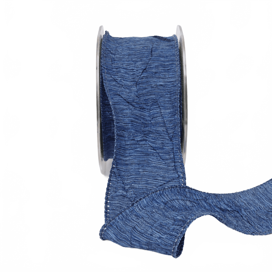 2 Inch Two Tone Crinkle Crushed Blue/Light Blue Ribbon With Wired Edge