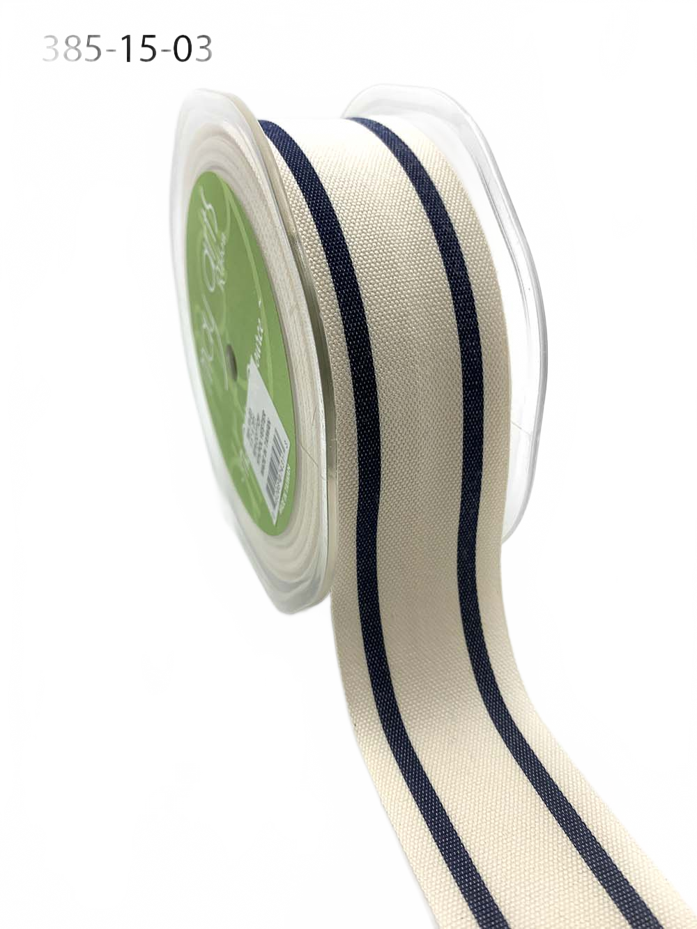 1.5 Inch Navy Cotton Blend Woven Double Stripe Ribbon With Woven Edge