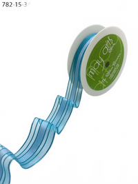 1″ Woven Blue Sheer Ribbon With Tone On Tone Stripes
