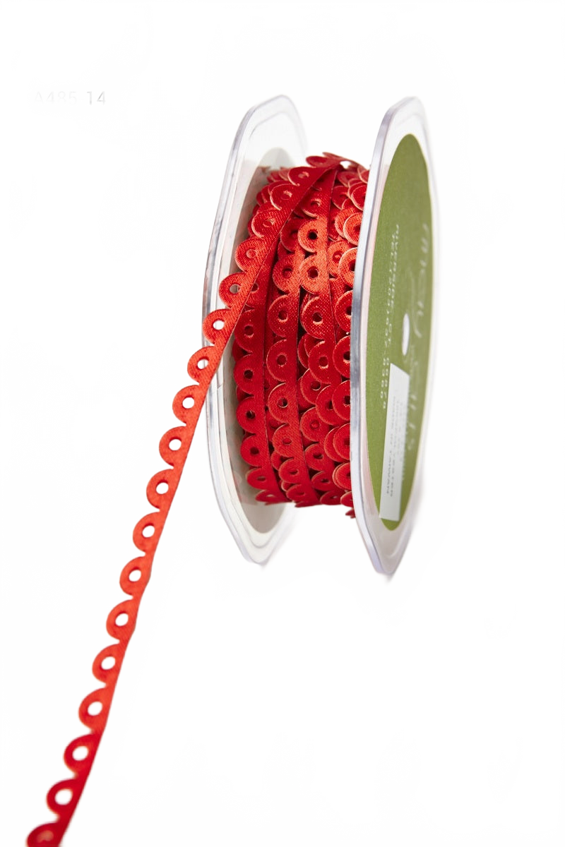 1/4 Inch Adhesive Scalloped Border Red Ribbon With Cut Sealed Edge