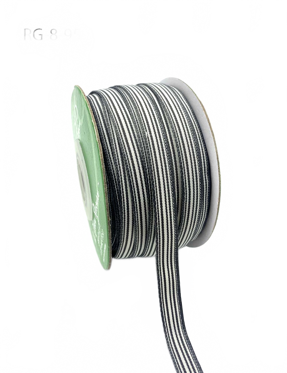 3/8 Inch Woven Charcoal/Ivory Grosgrain Stripe Ribbon With Woven Edge