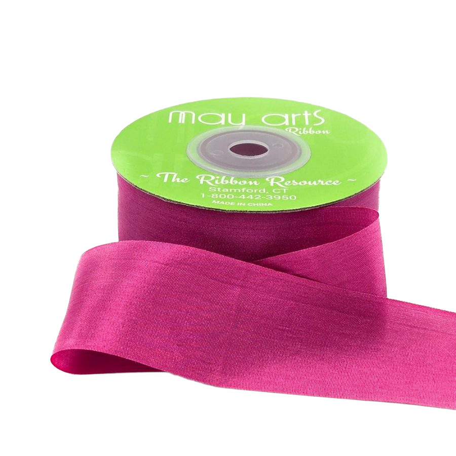 1.25 Inch 100% Hand-Dyed Fuchsia Silk Ribbon With Woven Edge