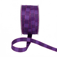 1/2 Inch Multi-Color Checkered Purple/Lavender Ribbon With Woven Stitched Edge