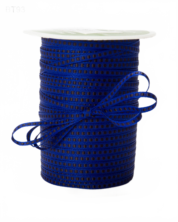 1/8 Inch Block Stitched Center Royal Blue/Black Stitch Ribbon With Woven Edge