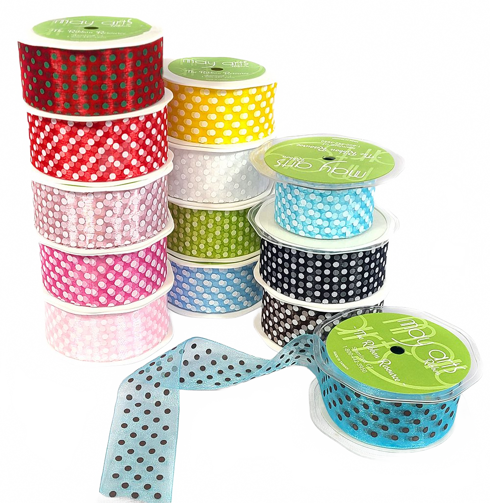 1.5 Inch Parrot Green Sheer Dots Ribbon
