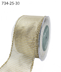 2.5 Inch Wired Gold/Silver Metallic Striped Ribbon With Tinsel Edge