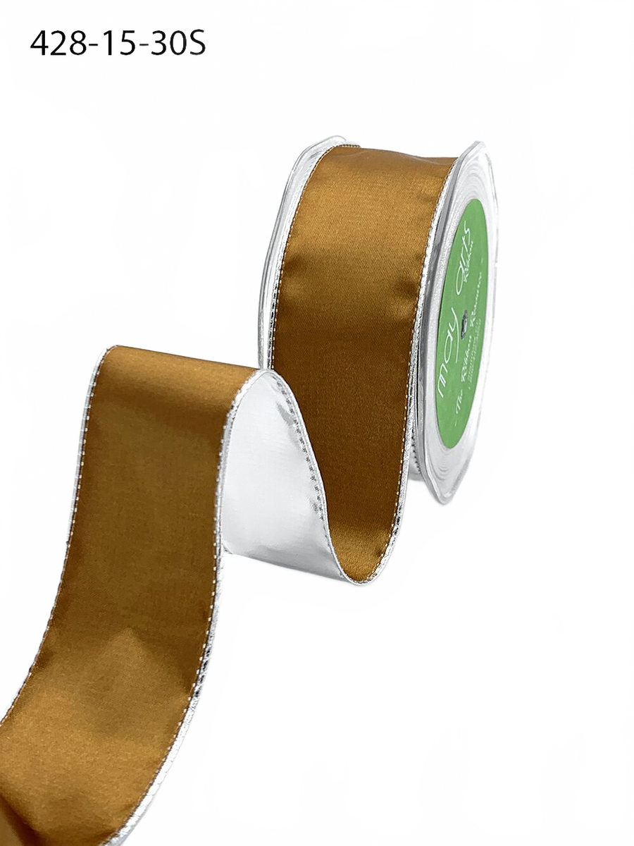 1.5 Inch Satin Metallic Reversible Ribbon With Woven Edge