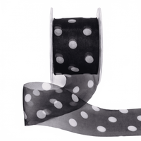 2 Inch Black/White Dots Sheer With Print Ribbon With Cut Edge