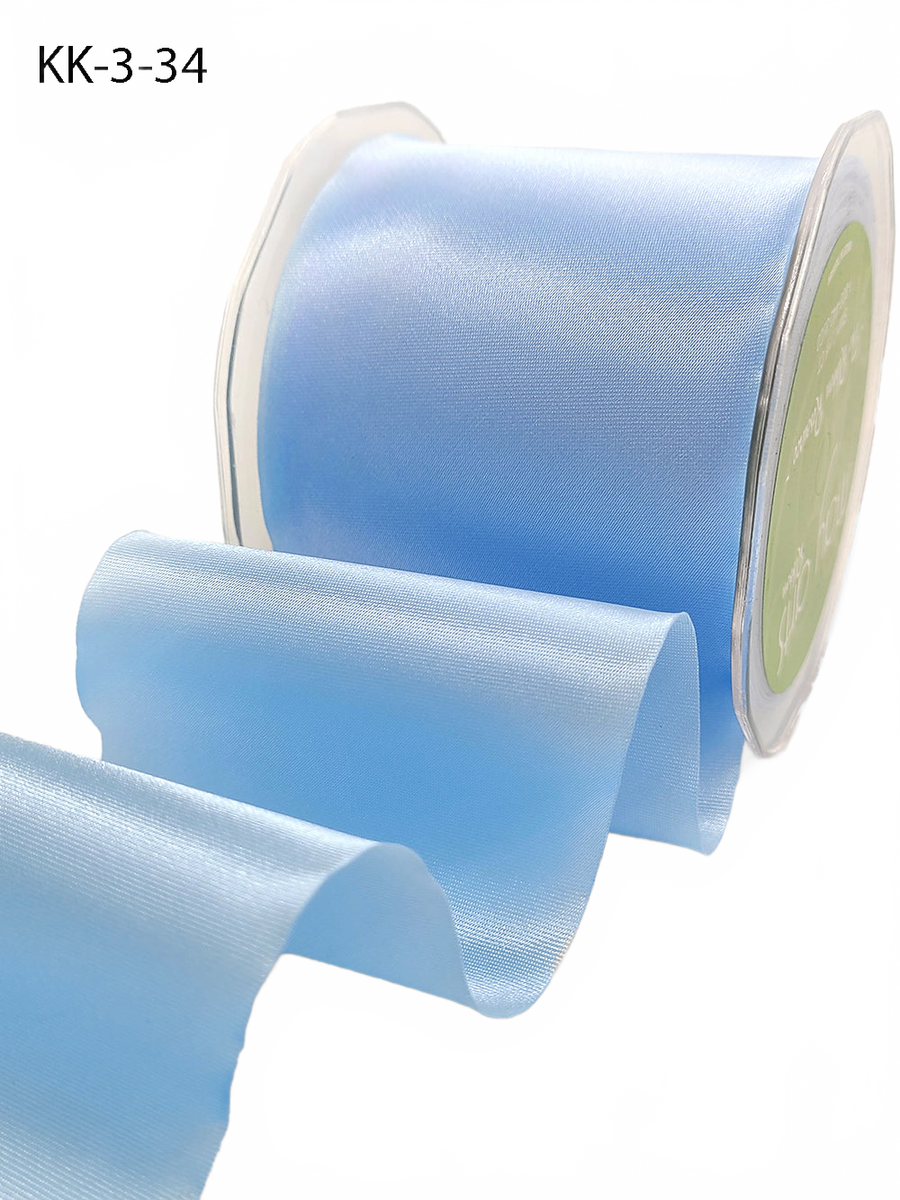 3 Inch Single Faced Light Blue Satin Cut On The Bias Ribbon With Wavy Cut Edge