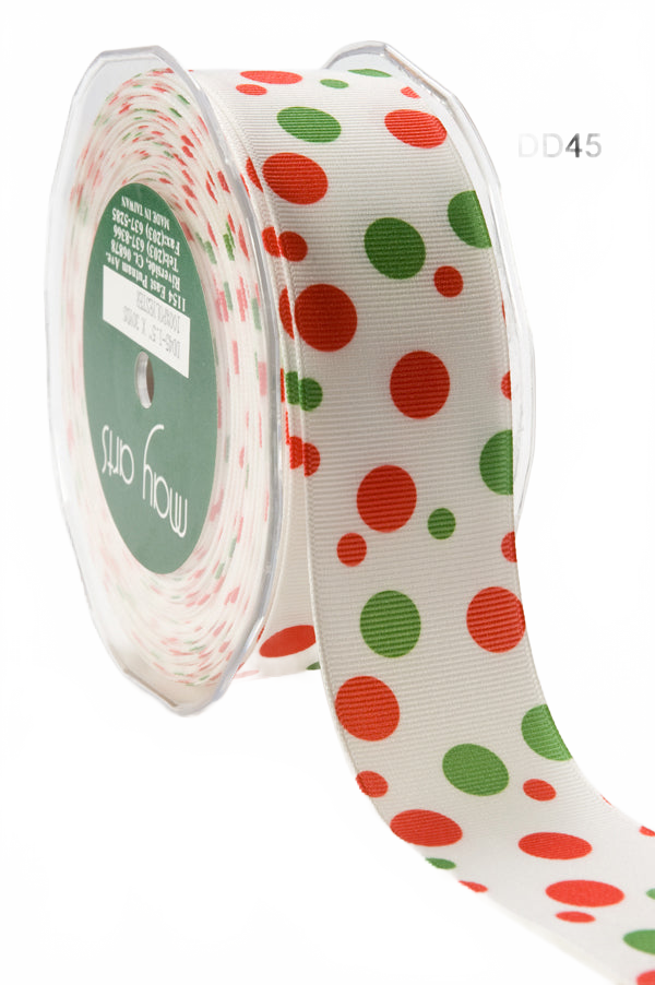 1.5 Inch Grosgrain Printed Dots Ribbon With Woven Edge