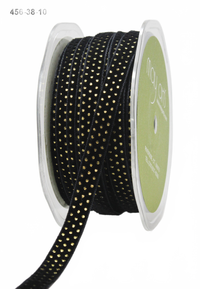 3/8″ Velvet With Black Metallic Gold Mini Dots With Woven Edge