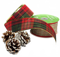 2.5 Inch Christmas Tartan Plaid Ribbon With Metallic Wired Edge