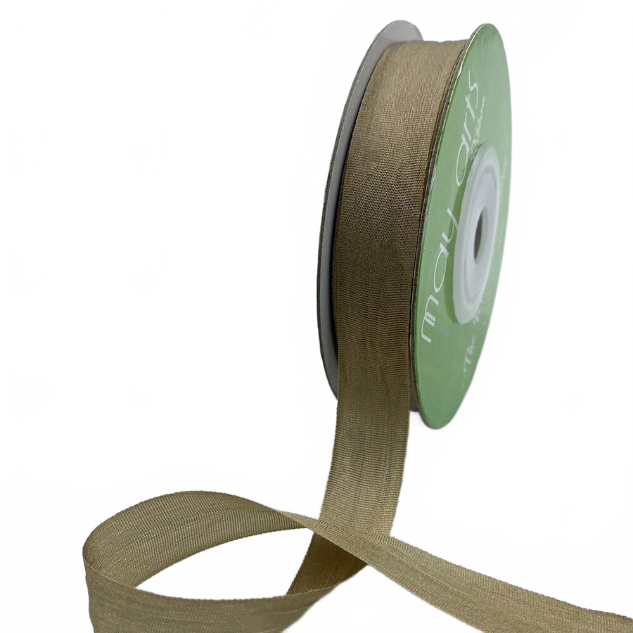 1/2 Inch 100% Hand-Dyed Taupe Silk Ribbon With Woven Edge
