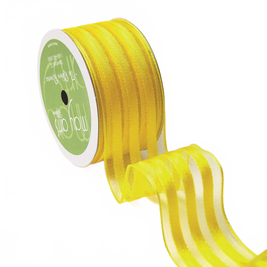 1.5 Inch Yellow Sheer With Woven Stripes Ribbon With Wired Edge