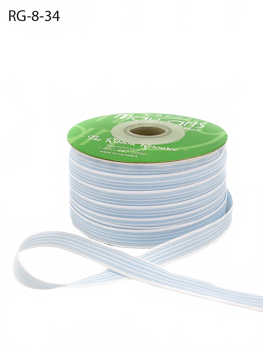3/8 Inch Woven Light Blue/White Stripes Grosgrain Stripe Ribbon With Woven Edge