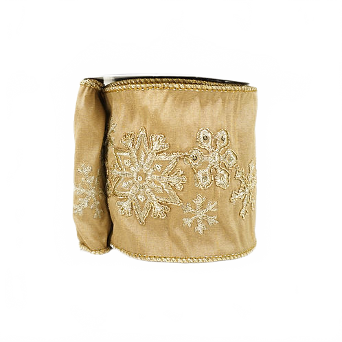 Ribbon Gold Mettallic Embroidery Dupion 4"