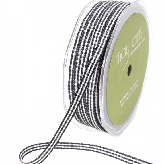 3/16 Inch Checkered Gingham Black Ribbon With Woven Edge