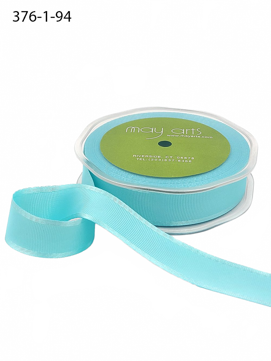 1 Inch Grosgrain Ribbon With Woven Light Turquoise Satin Edge