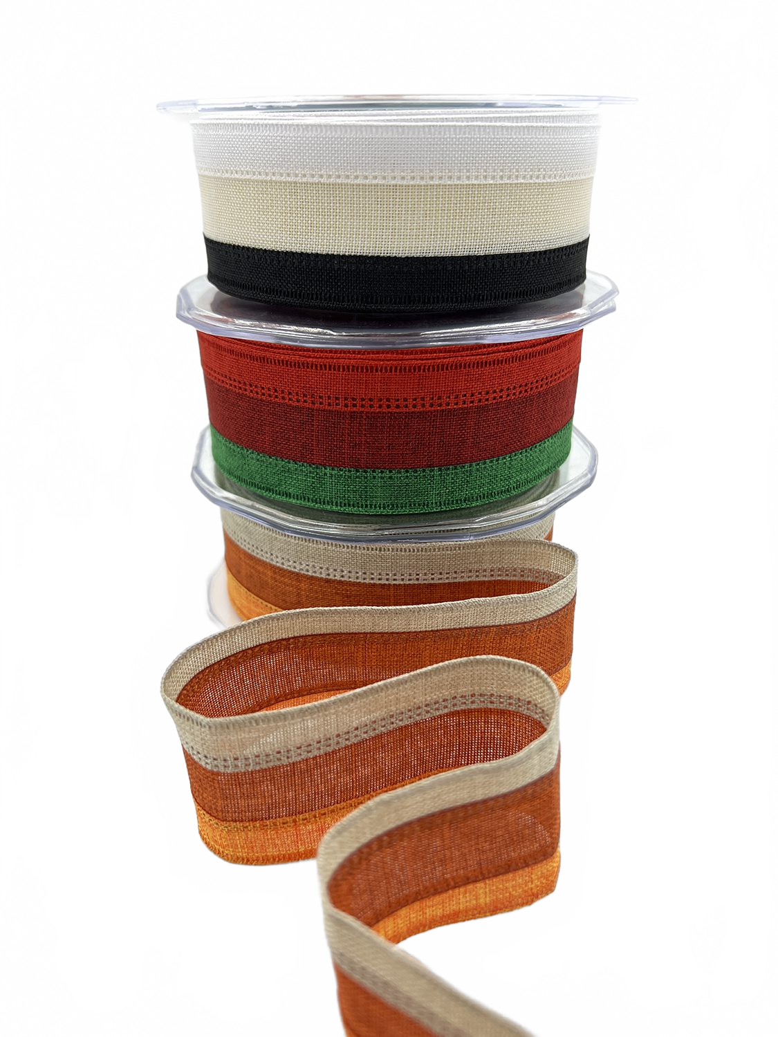 1.5 Inch Wired Tri-Color Faux Linen Ribbon