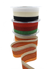 1.5 Inch Wired Tri-Color Faux Linen Ribbon