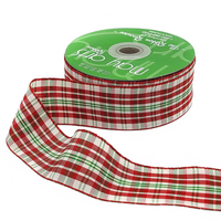 1.5 Inch Checkered Gingham Red/Green/White Ribbon With Woven Edge